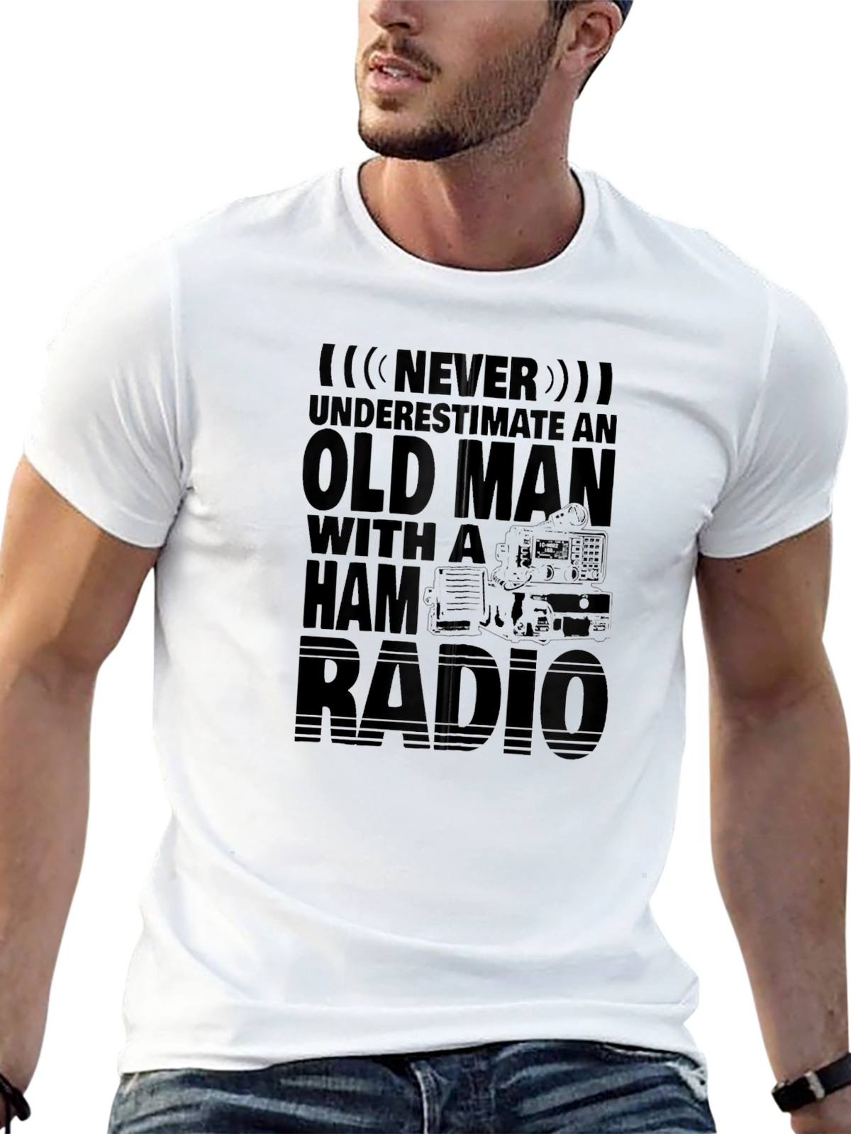 Old Man Ham Radio Black T-Shirt