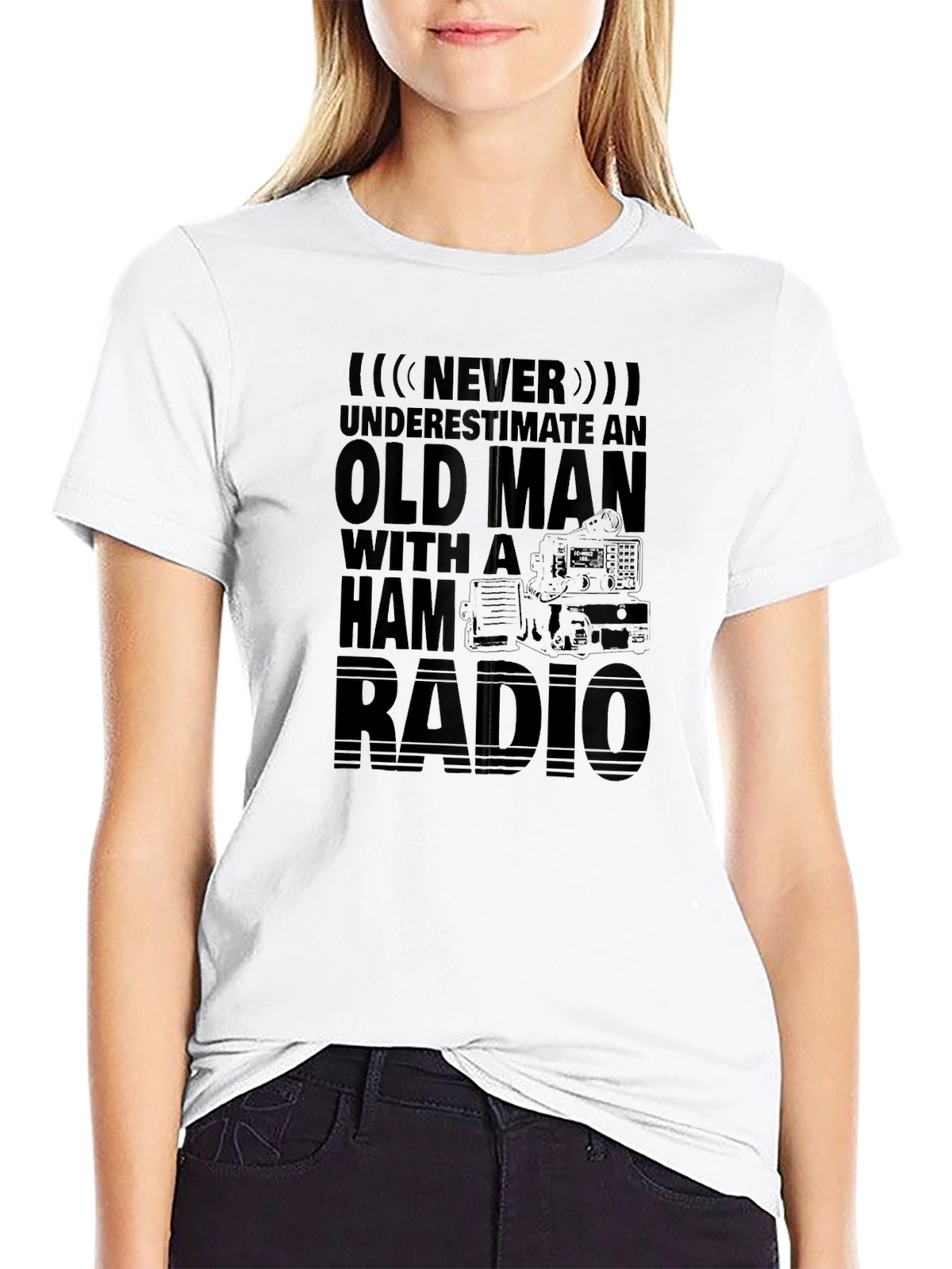 Old Man Ham Radio Black T-Shirt