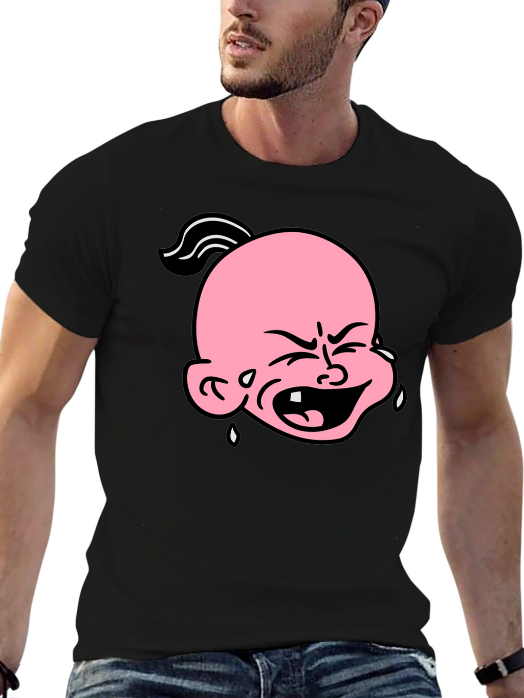 Cartoon Crying Baby T-Shirt - Black Graphic Tee