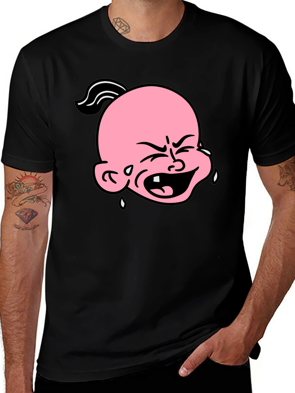 Cartoon Crying Baby T-Shirt - Black Graphic Tee