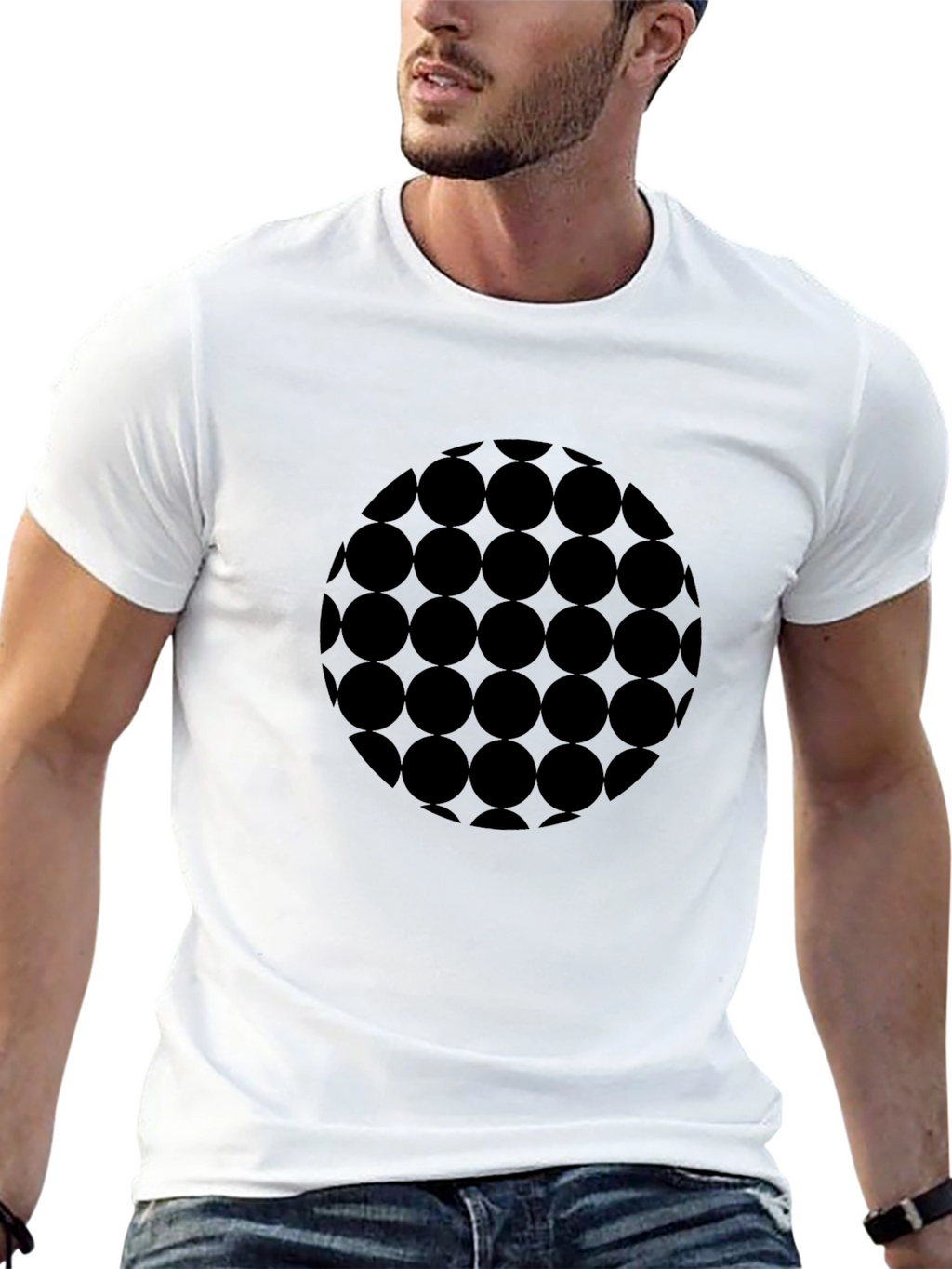 Modern Geometric Circle Pattern Black T-Shirt