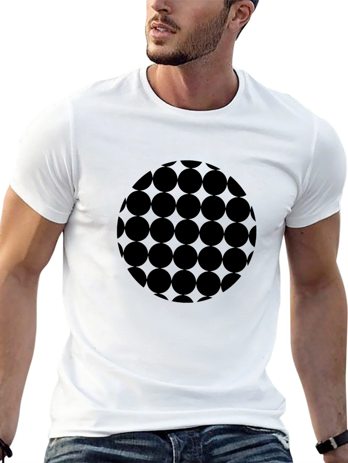 Modern Geometric Circle Pattern Black T-Shirt