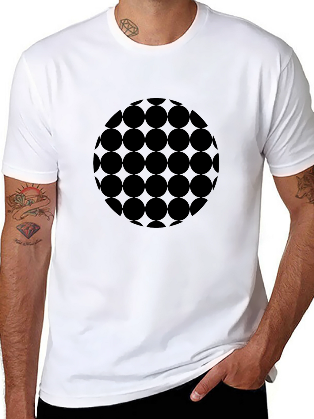 Modern Geometric Circle Pattern Black T-Shirt