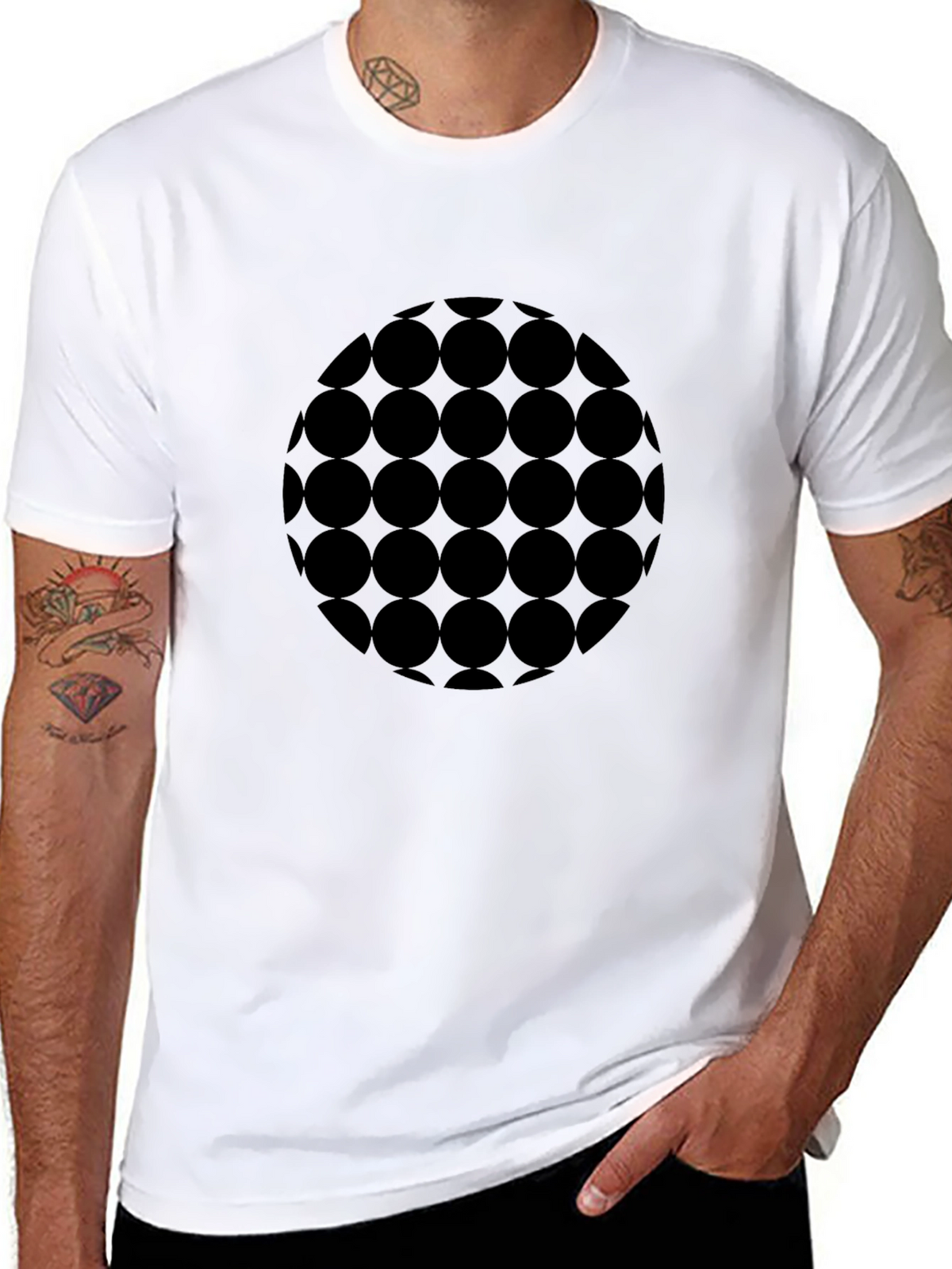 Modern Geometric Circle Pattern Black T-Shirt