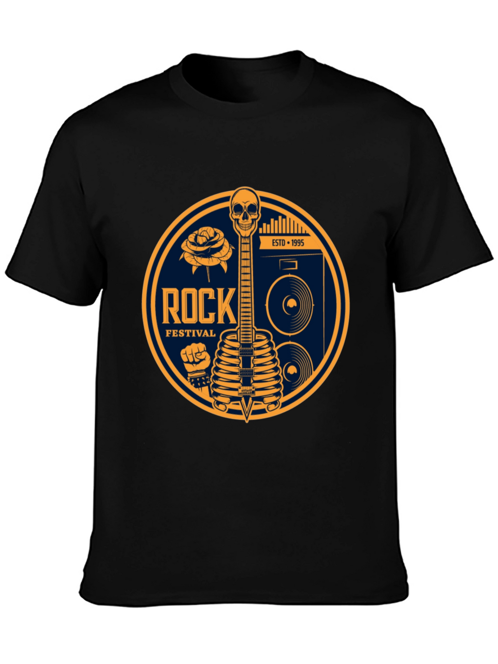 Rock Festival Skeleton Guitar Graphic Tee