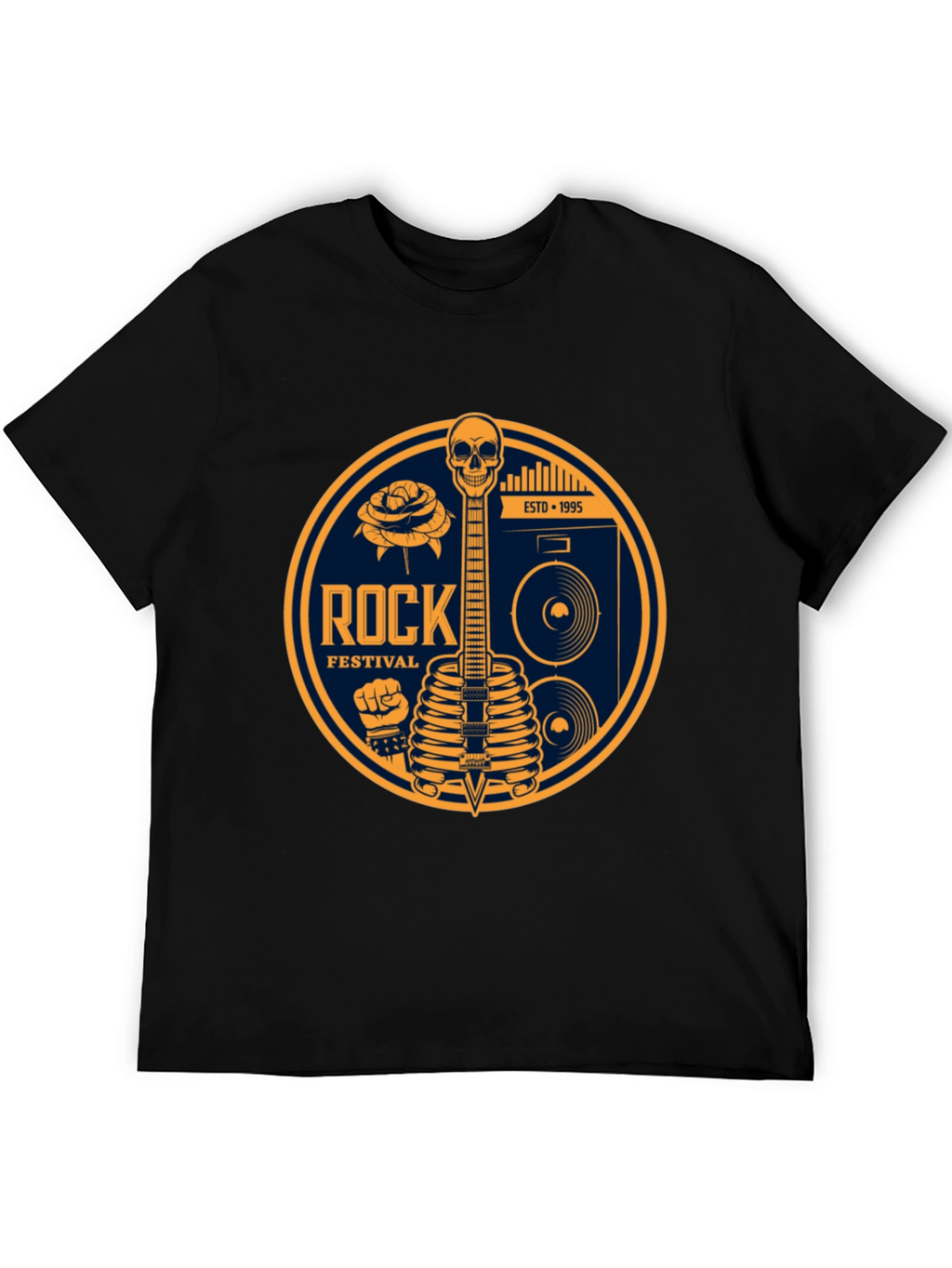 Rock Festival Skeleton Guitar Graphic Tee