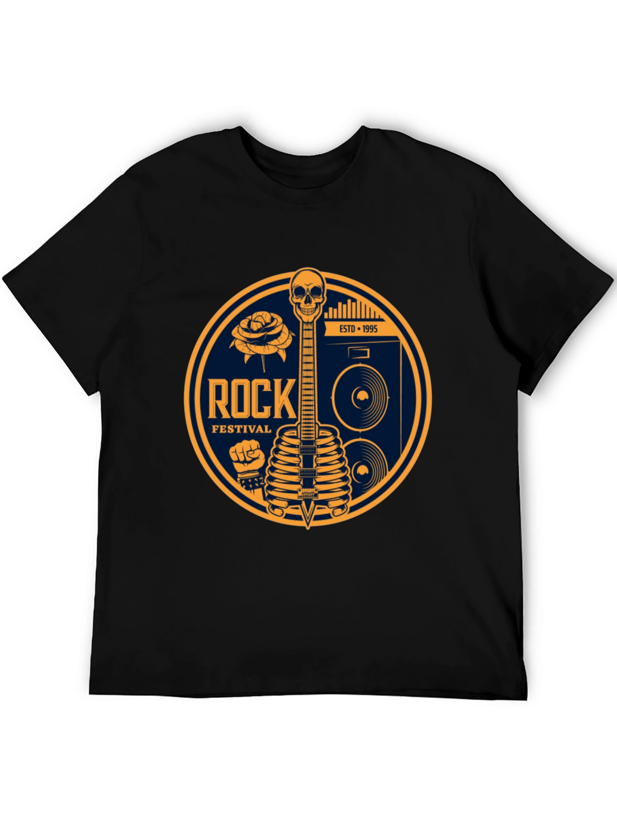 Rock Festival Skeleton Guitar Graphic Tee