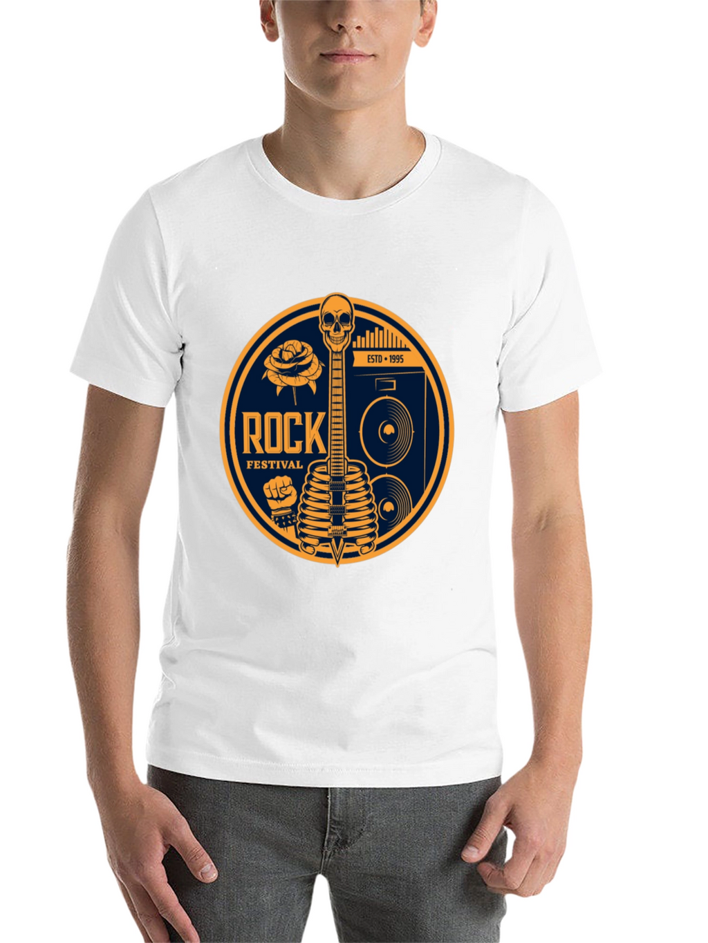Rock Festival Skeleton Guitar Graphic Tee