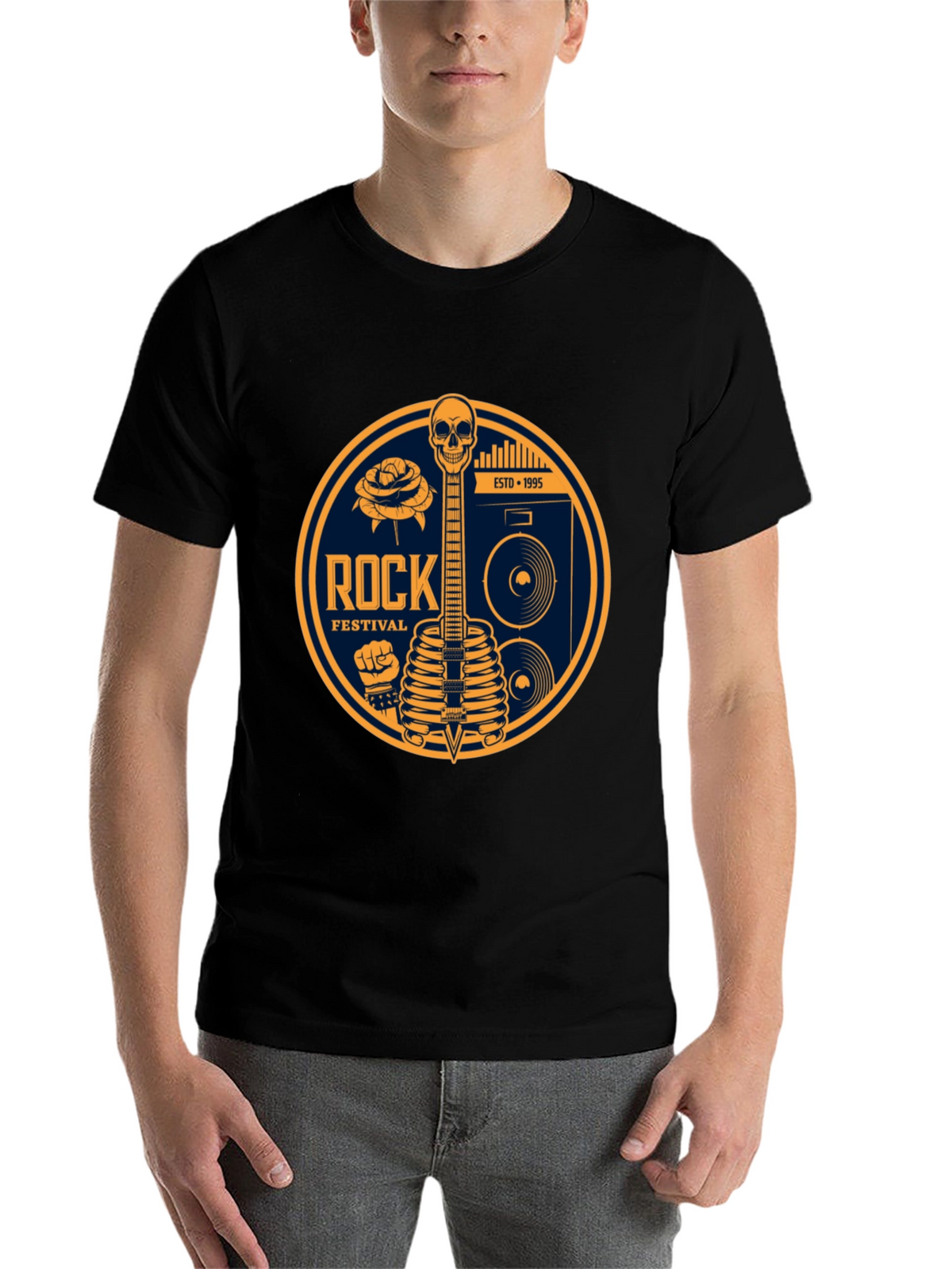 Rock Festival Skeleton Guitar Graphic Tee