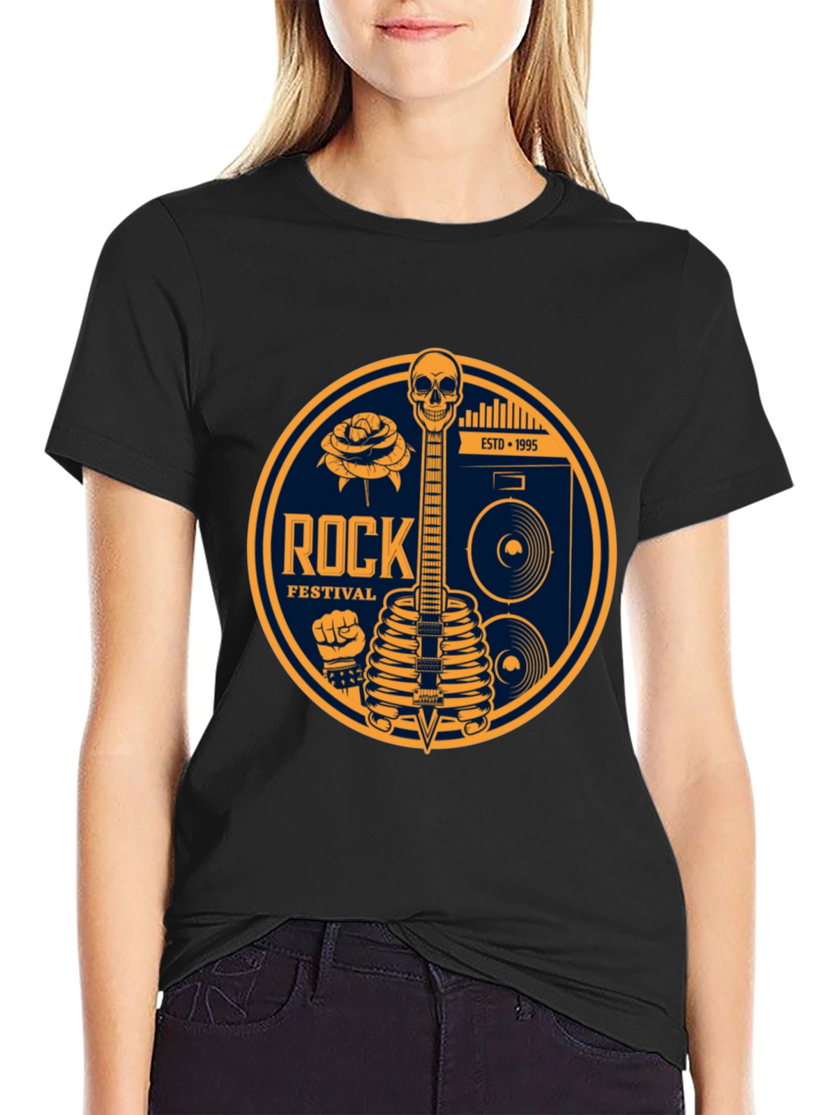 Rock Festival Skeleton Guitar Graphic Tee