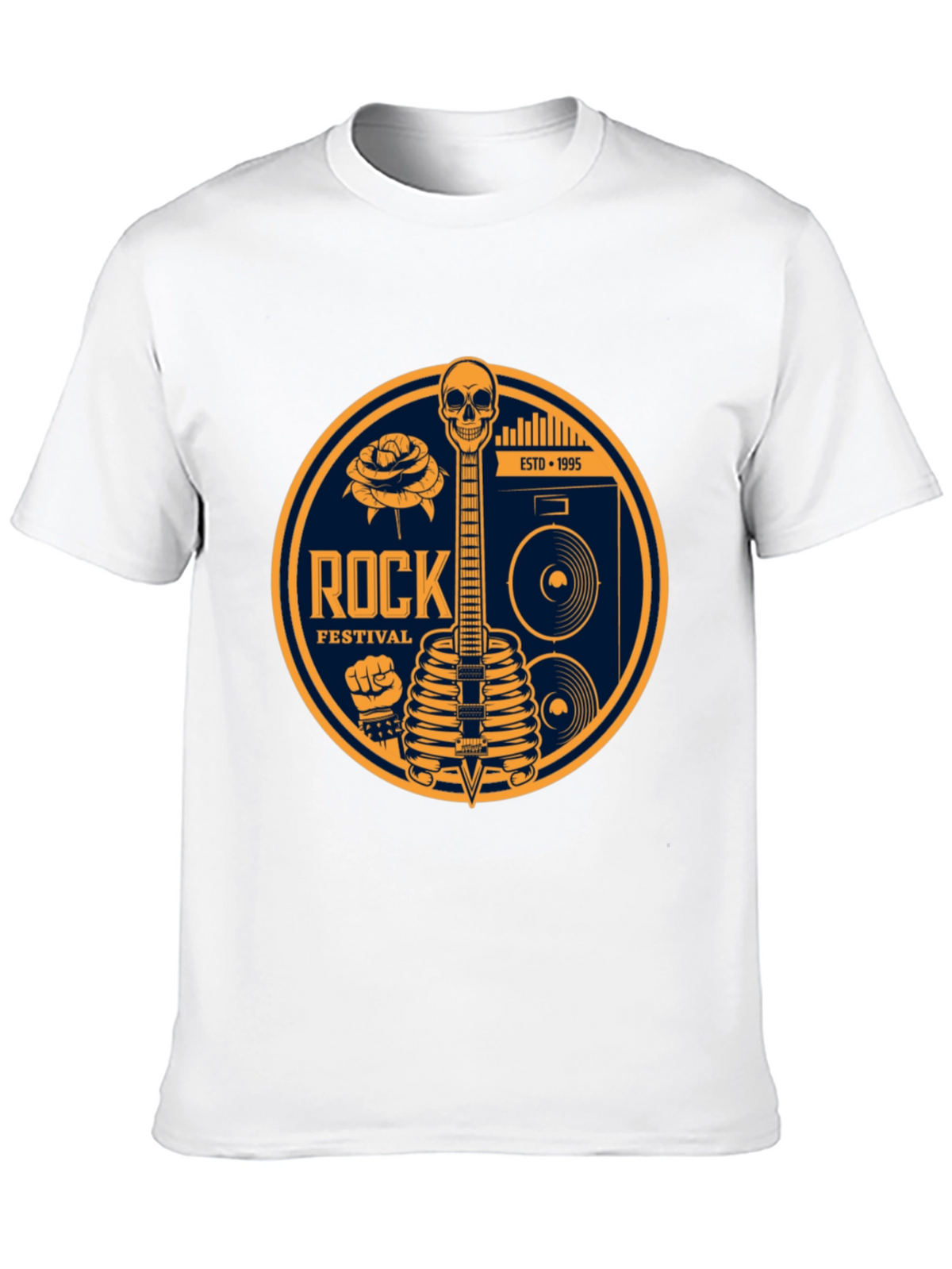 Rock Festival Skeleton Guitar Graphic Tee