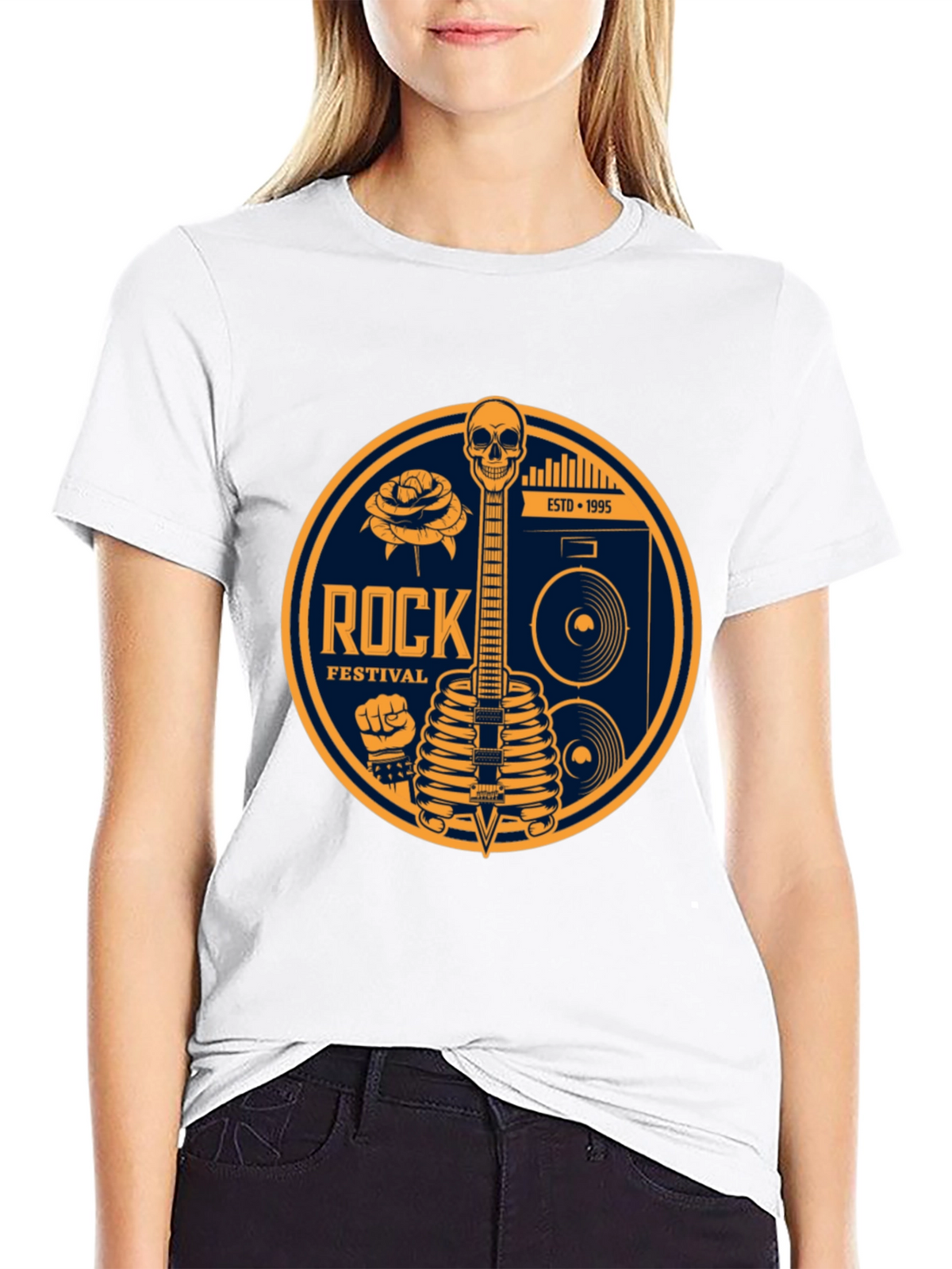 Rock Festival Skeleton Guitar Graphic Tee