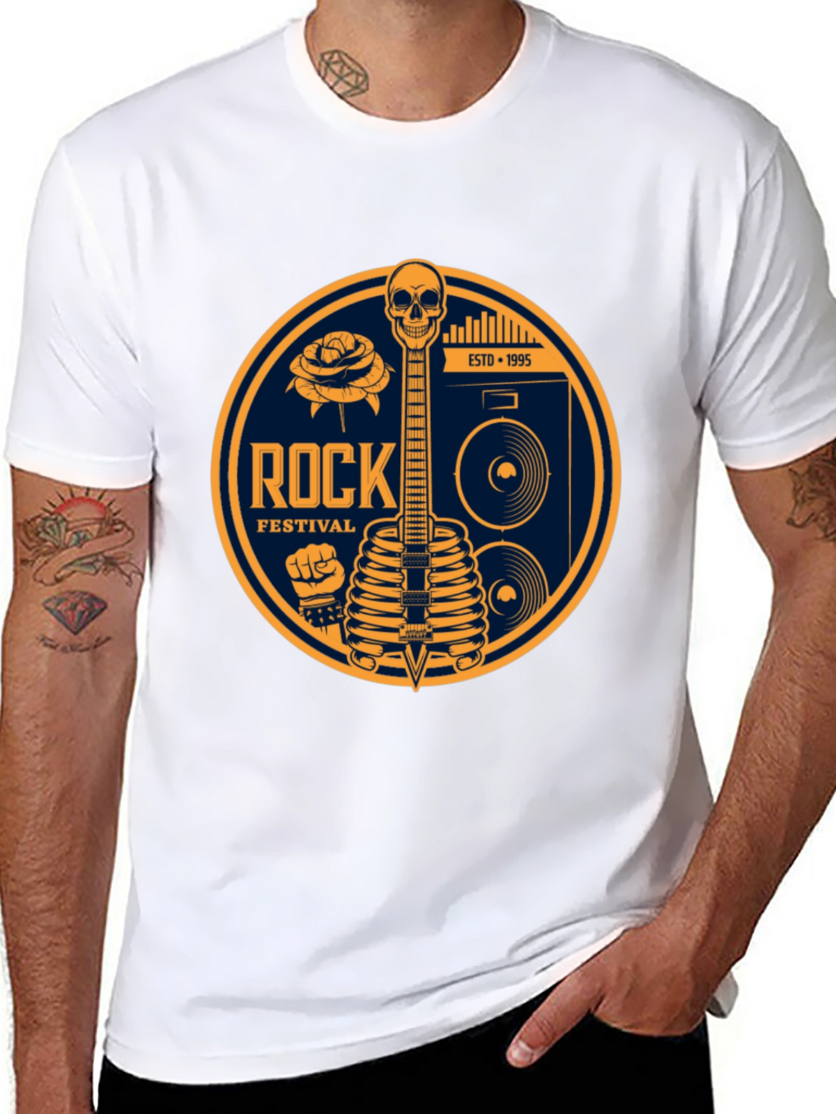 Rock Festival Skeleton Guitar Graphic Tee