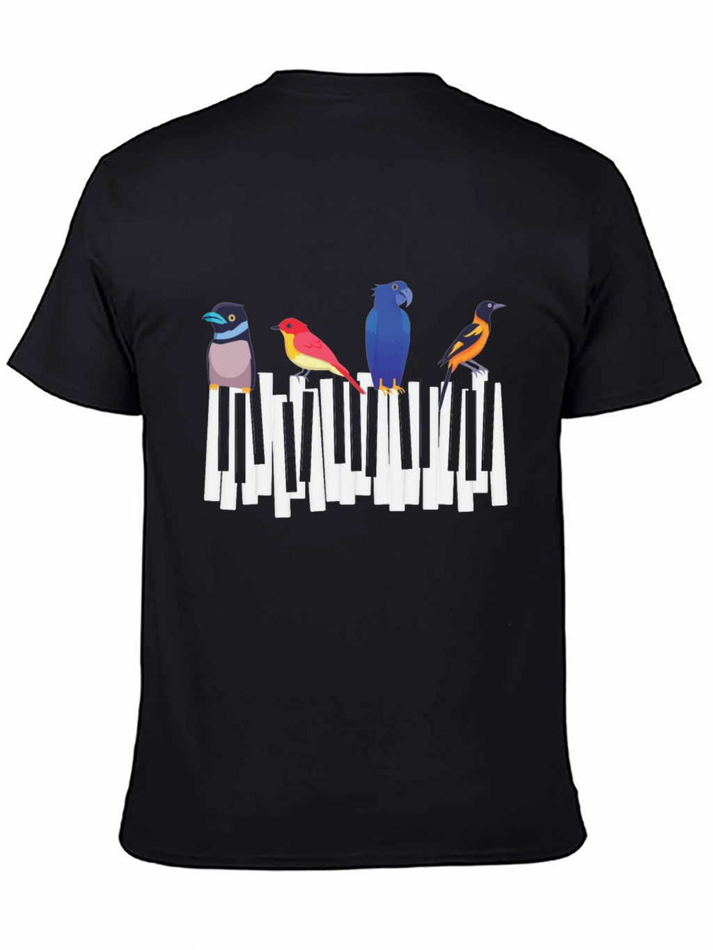 Musical Birds Graphic Tee - Black Cotton T-Shirt
