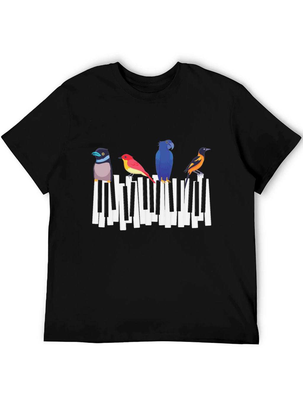 Musical Birds Graphic Tee - Black Cotton T-Shirt