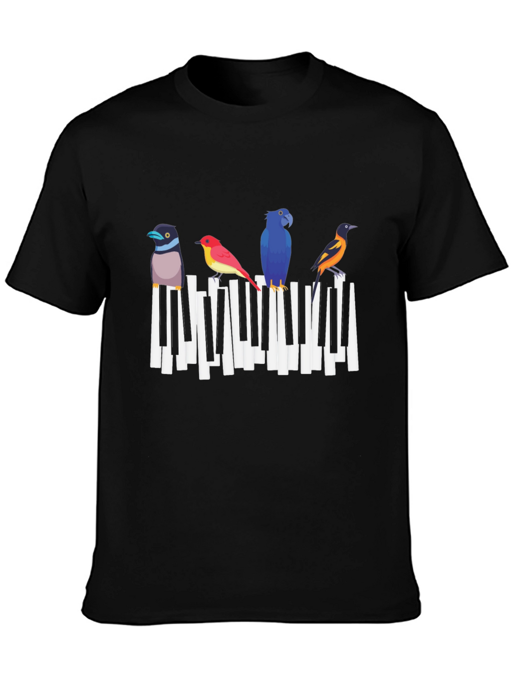 Musical Birds Graphic Tee - Black Cotton T-Shirt