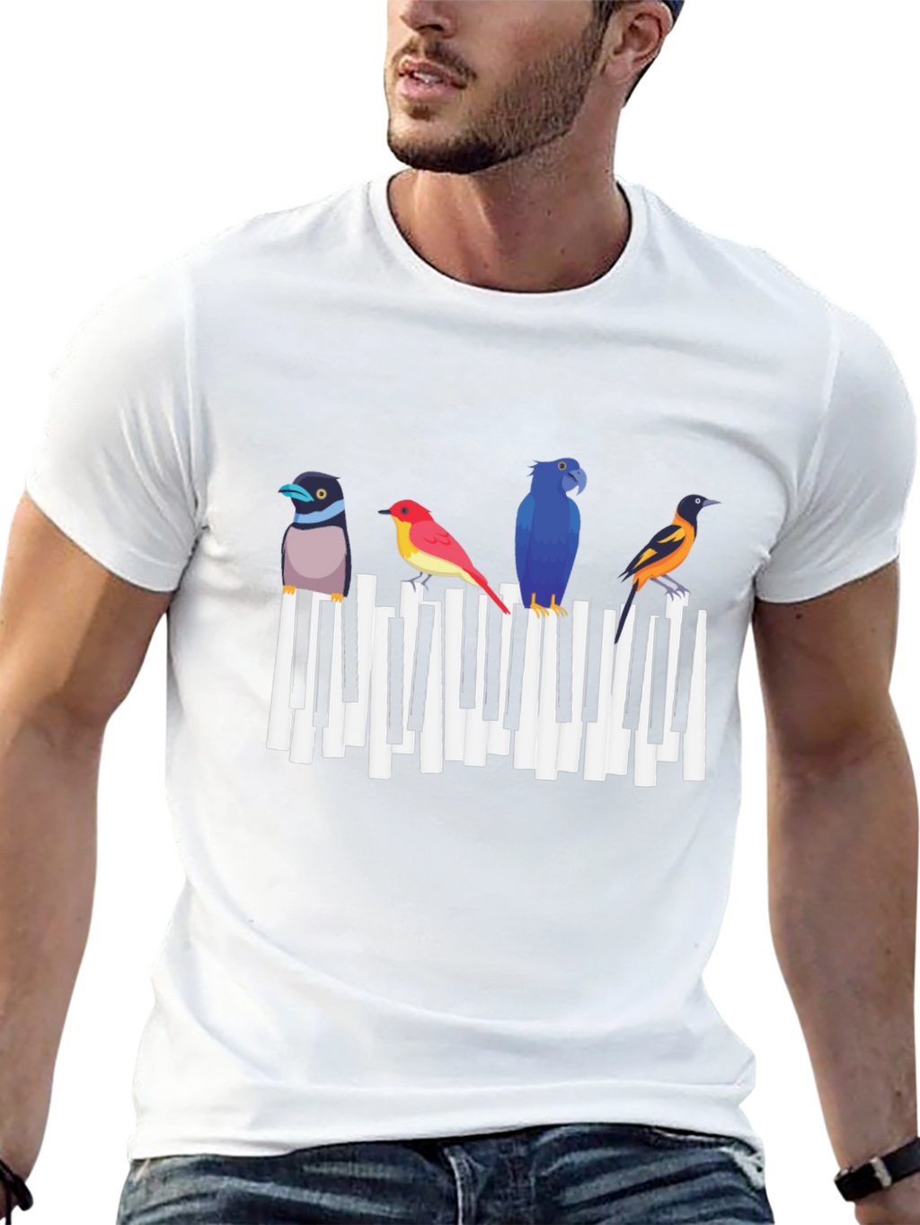Musical Birds Graphic Tee - Black Cotton T-Shirt