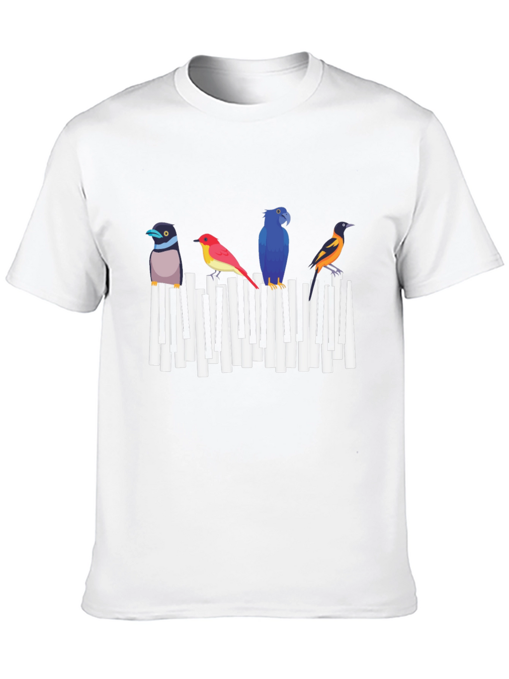 Musical Birds Graphic Tee - Black Cotton T-Shirt