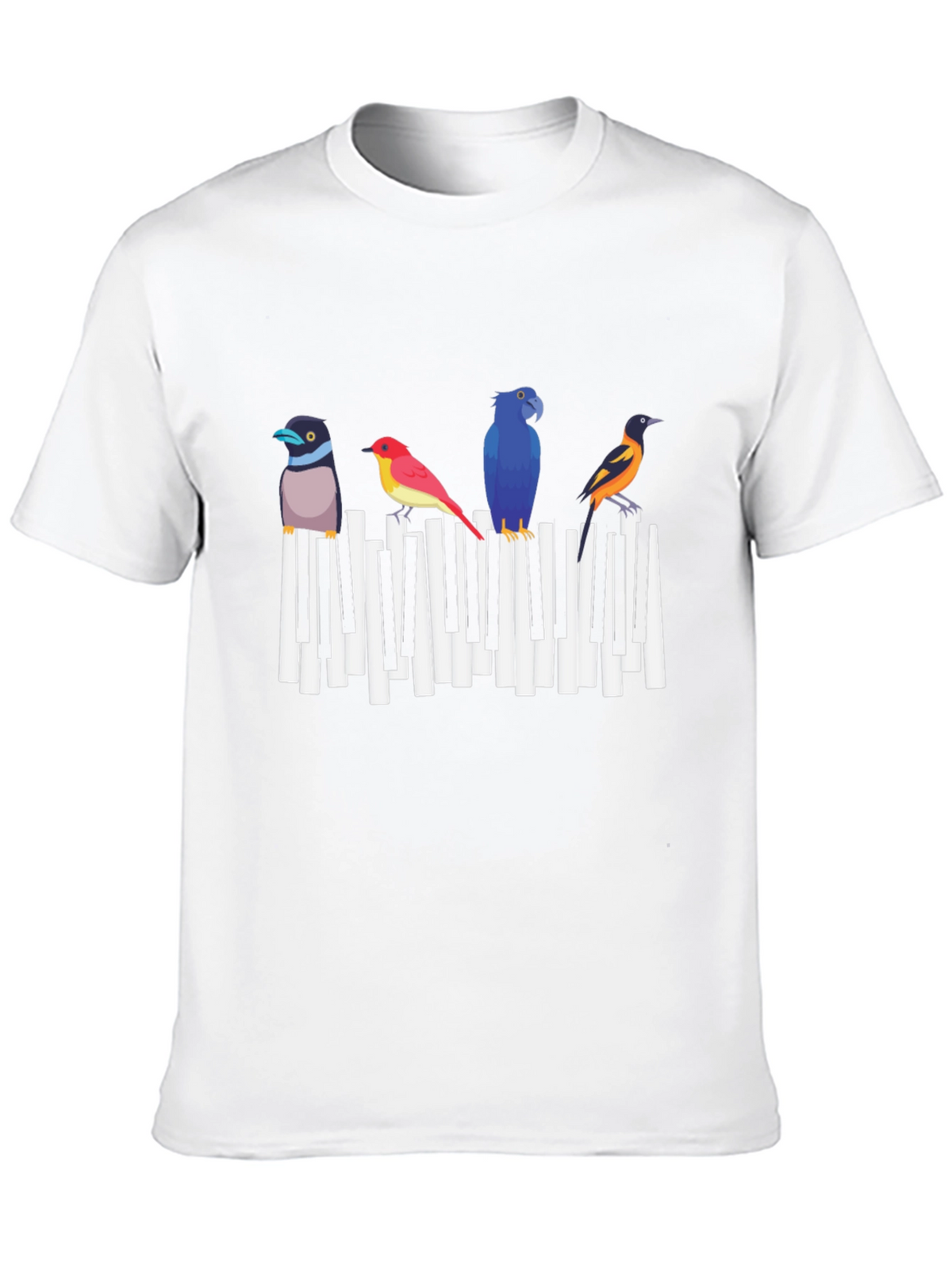 Musical Birds Graphic Tee - Black Cotton T-Shirt