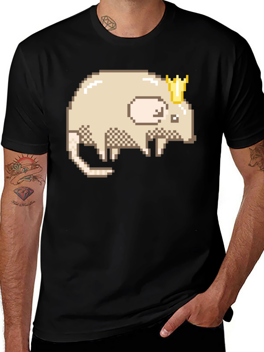 Pixel Rat King Graphic Tee - Black Casual Shirt