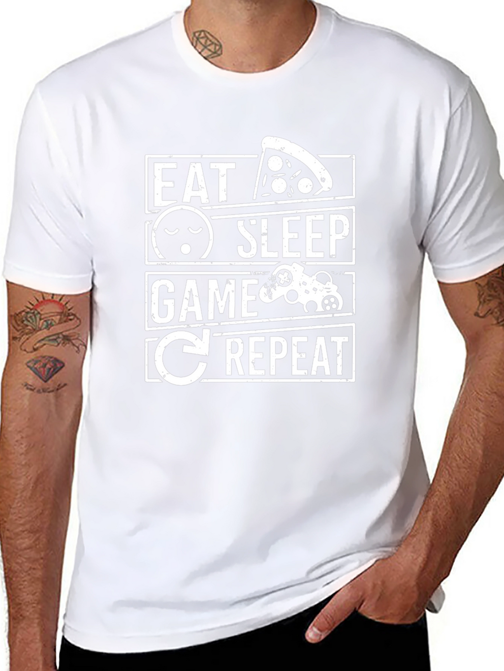 Eat Sleep Game Repeat Black Graphic T-Shirt