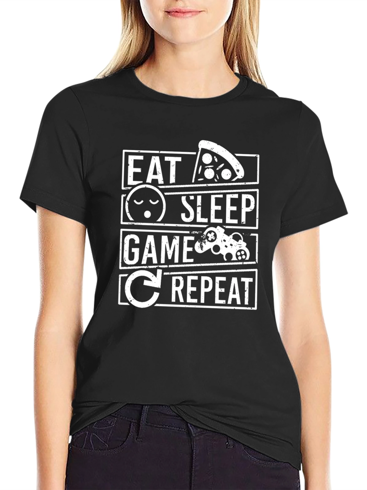 Eat Sleep Game Repeat Black Graphic T-Shirt
