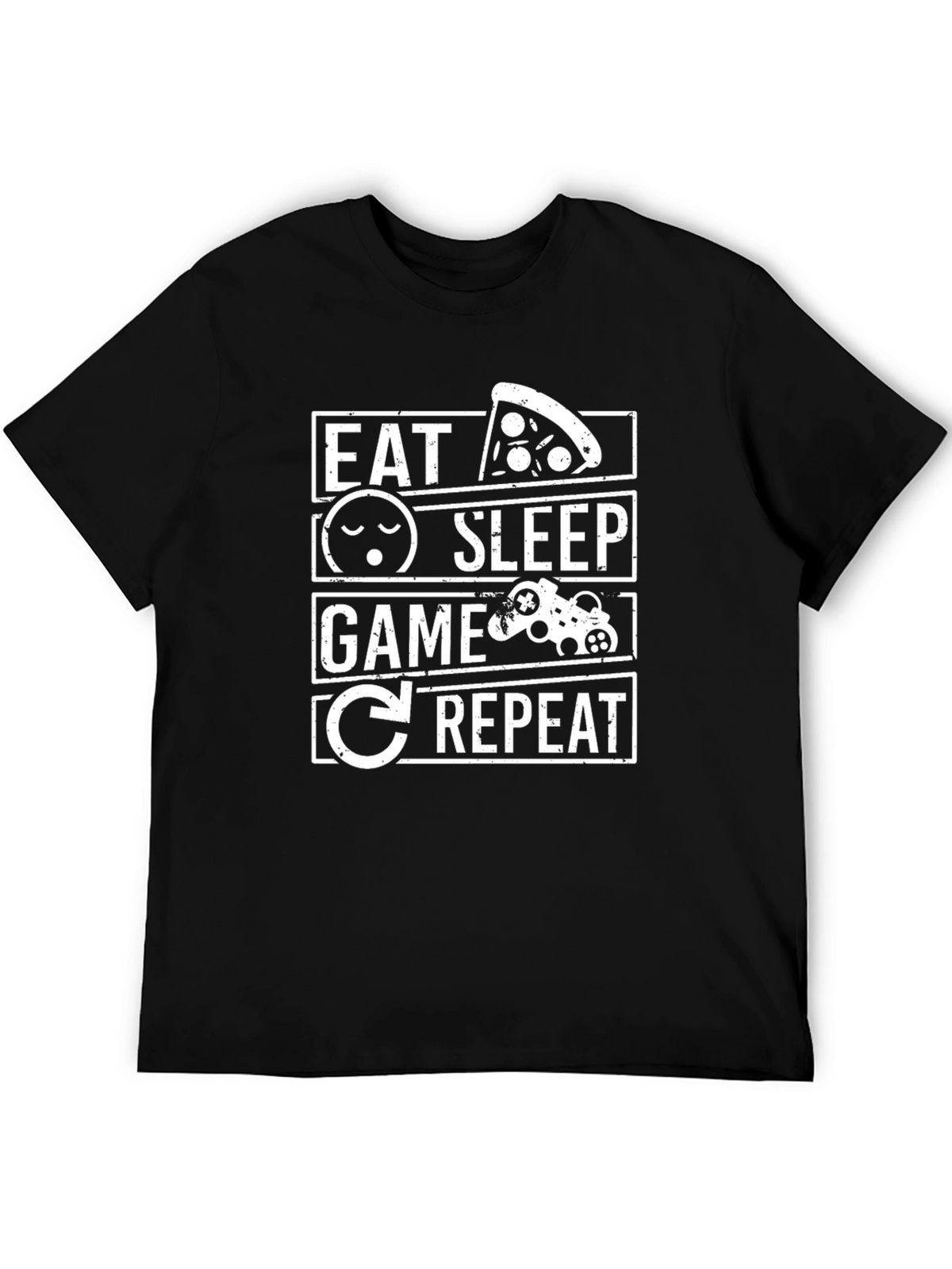 Eat Sleep Game Repeat Black Graphic T-Shirt