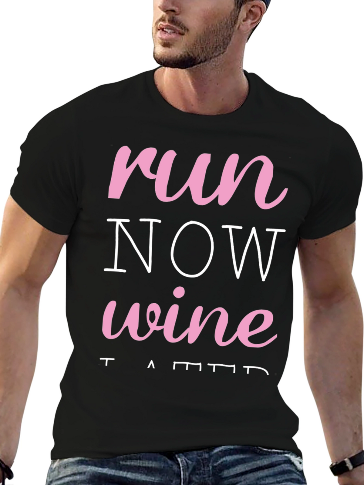 Run Now Wine Later Black T-Shirt
