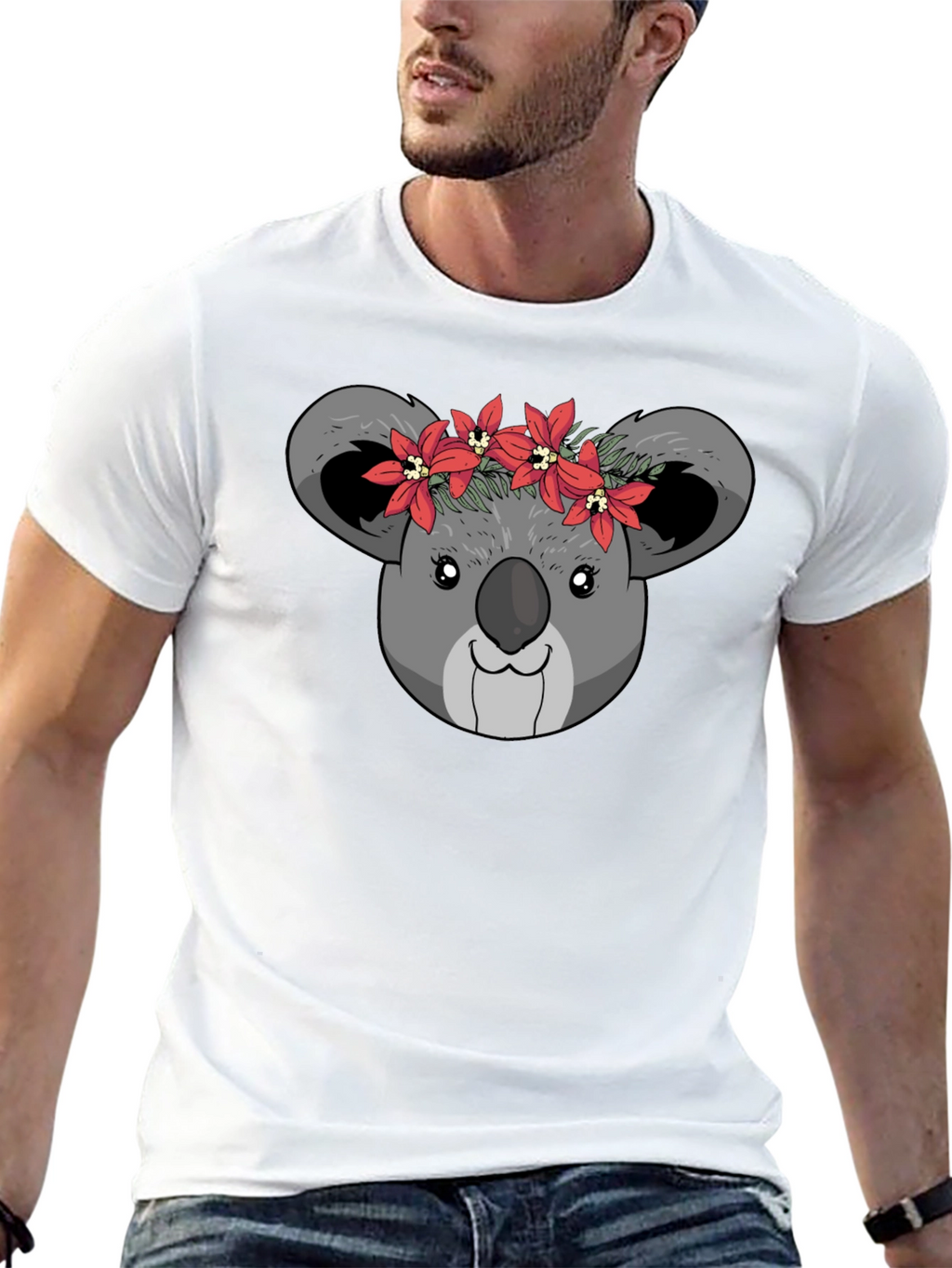Koala Bear Flower Crown Black T-Shirt