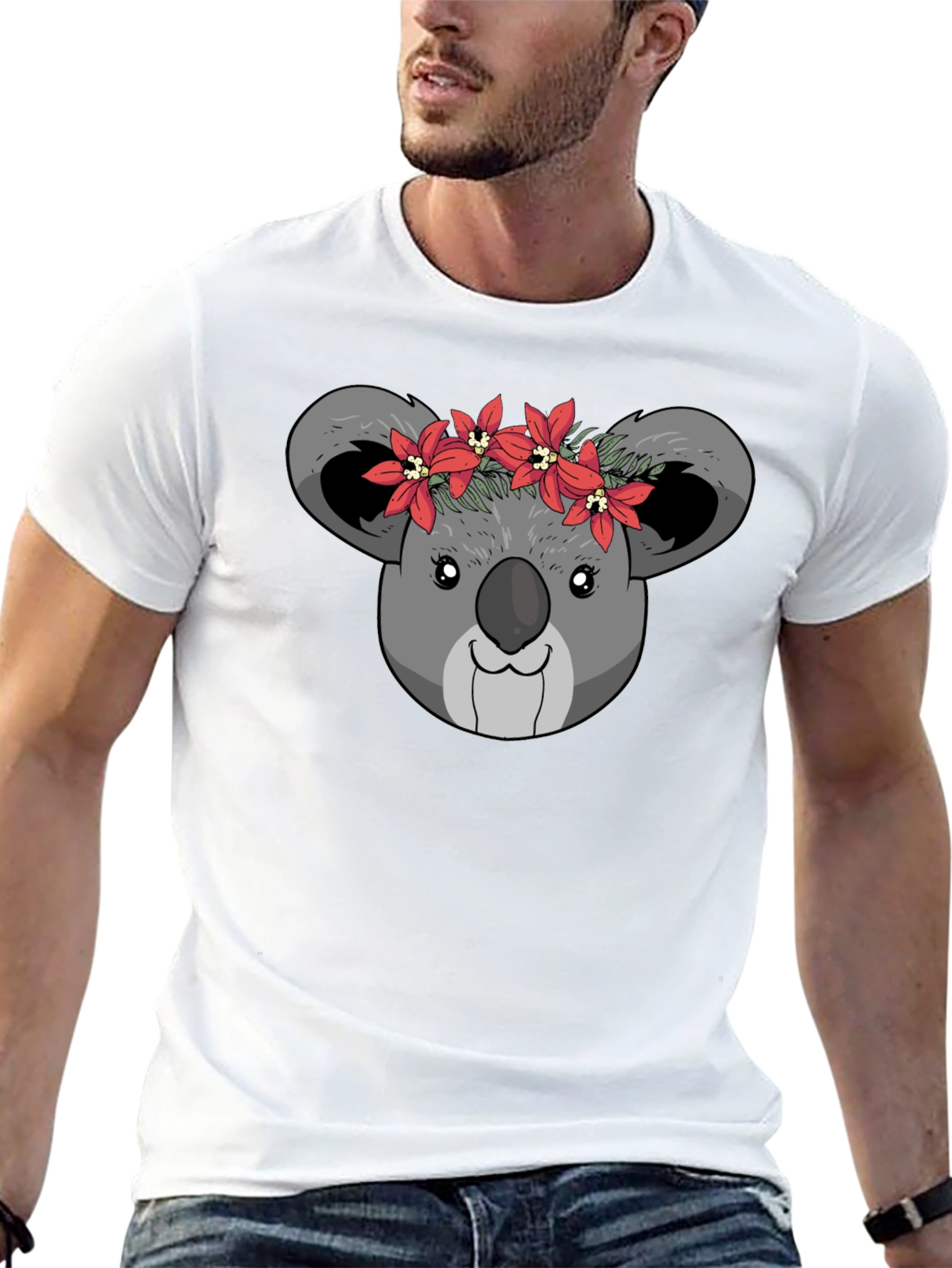 Koala Bear Flower Crown Black T-Shirt