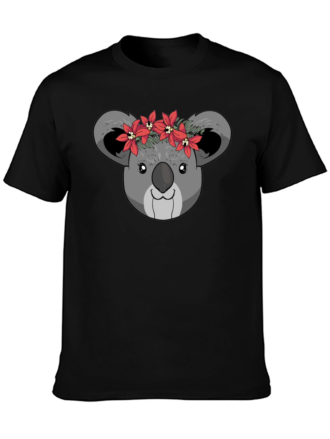 Koala Bear Flower Crown Black T-Shirt