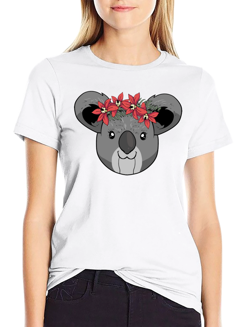 Koala Bear Flower Crown Black T-Shirt