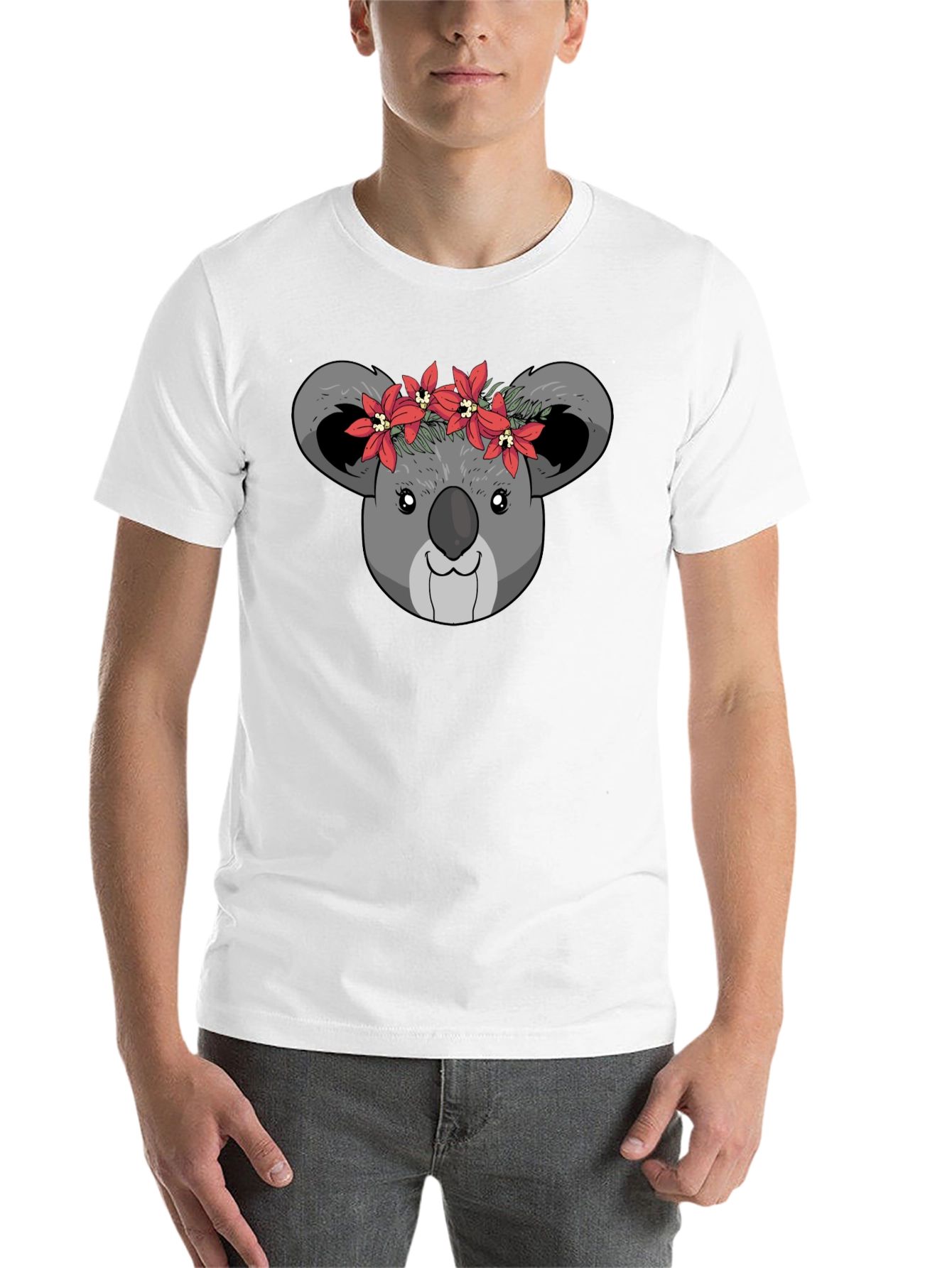 Koala Bear Flower Crown Black T-Shirt