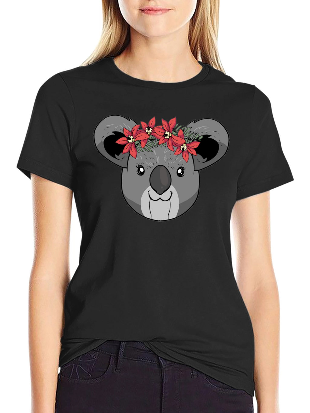 Koala Bear Flower Crown Black T-Shirt