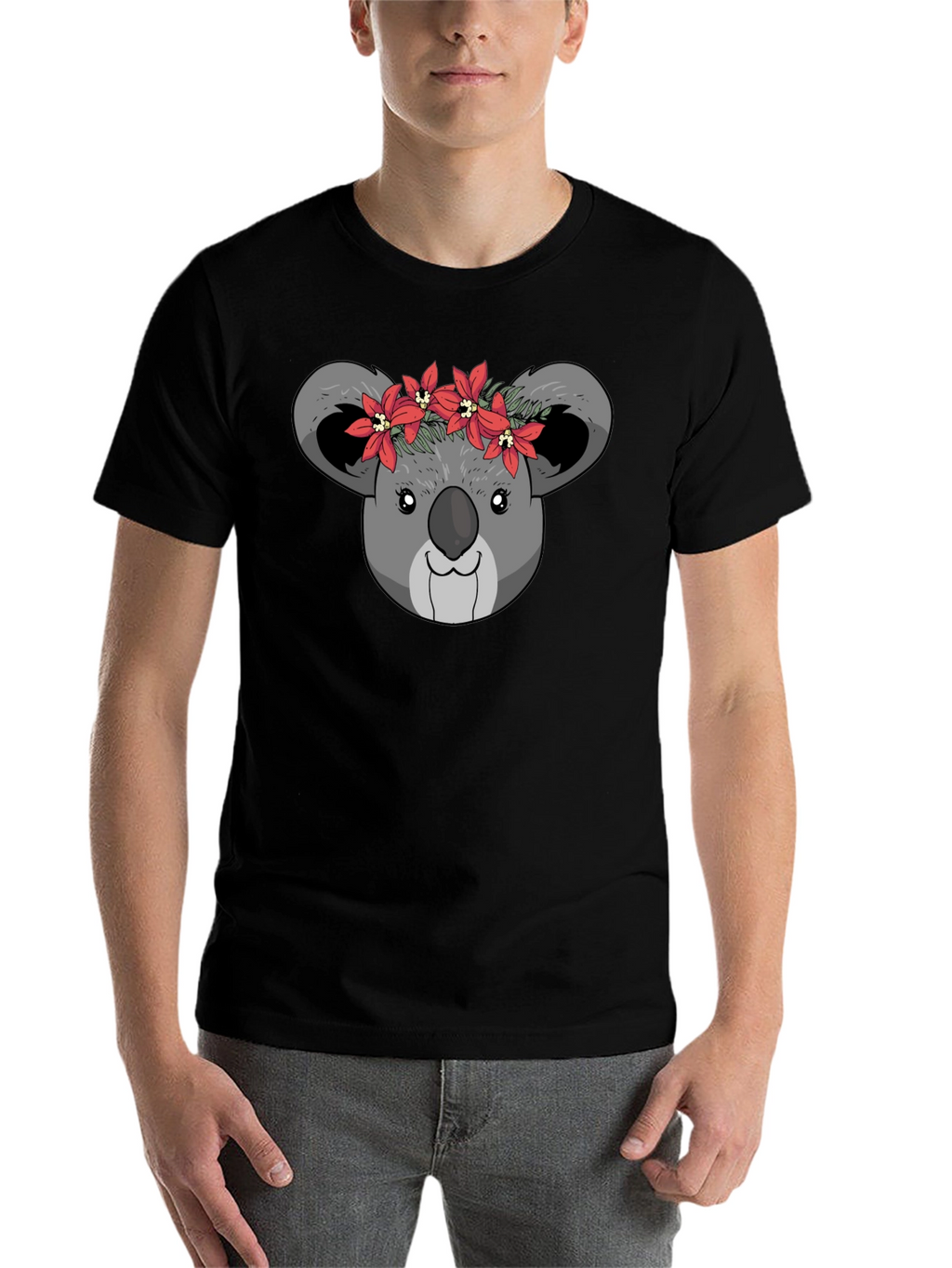 Koala Bear Flower Crown Black T-Shirt