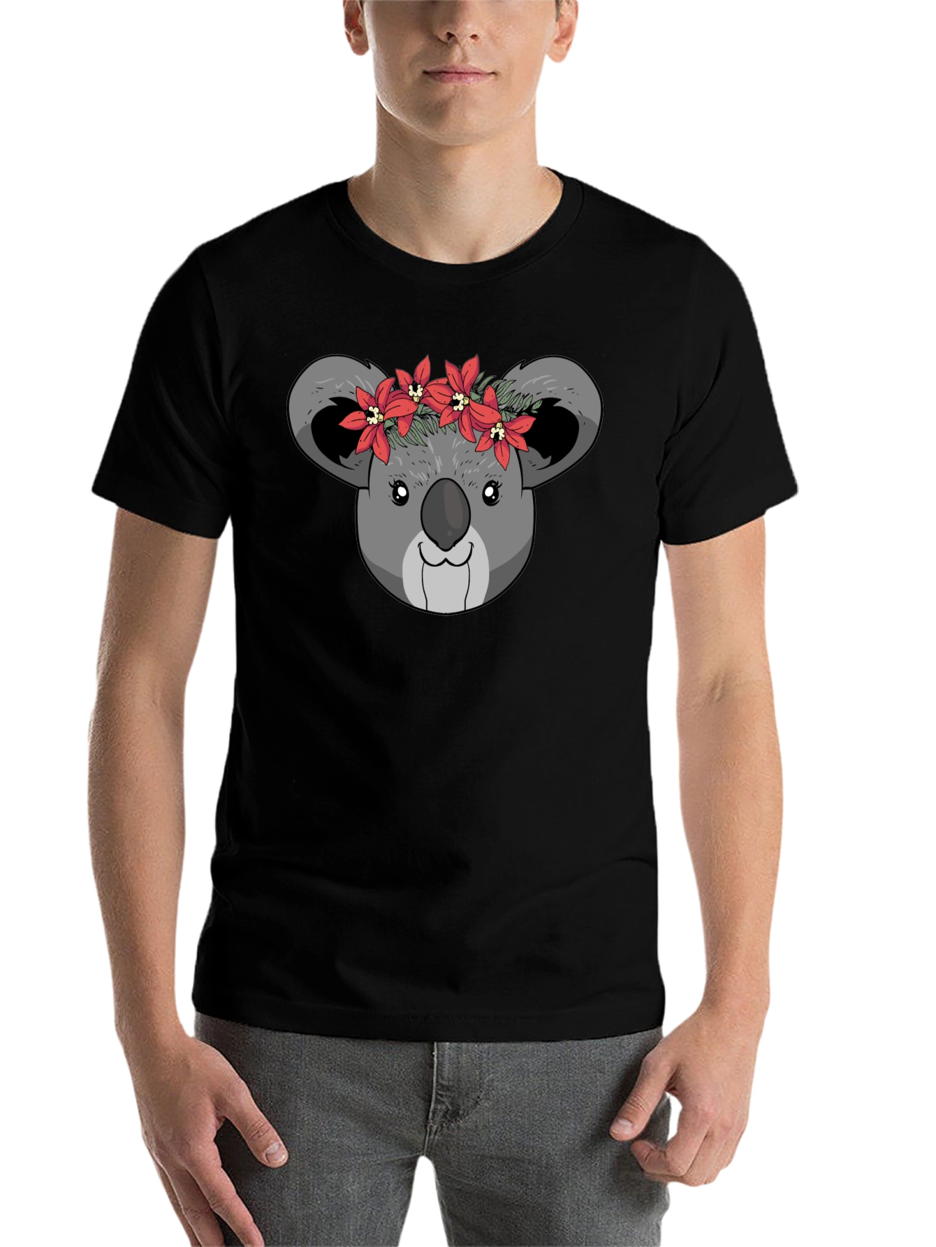 Koala Bear Flower Crown Black T-Shirt