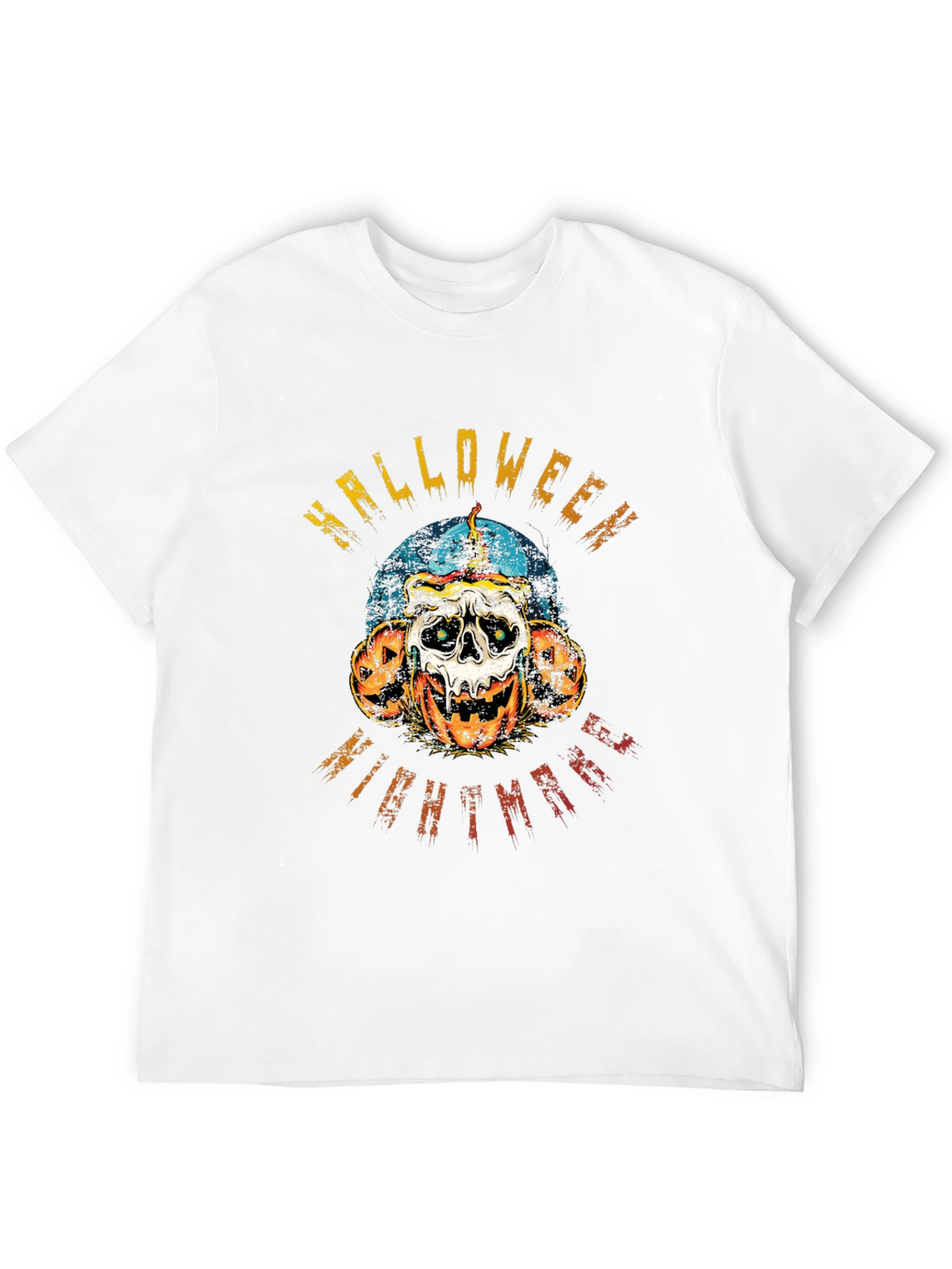 Halloween Nightmare Graphic Tee - Skull & Pumpkins