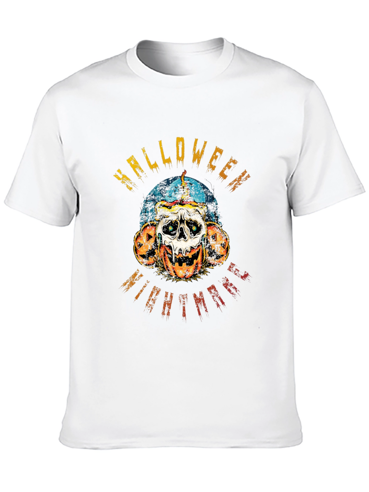 Halloween Nightmare Graphic Tee - Skull & Pumpkins
