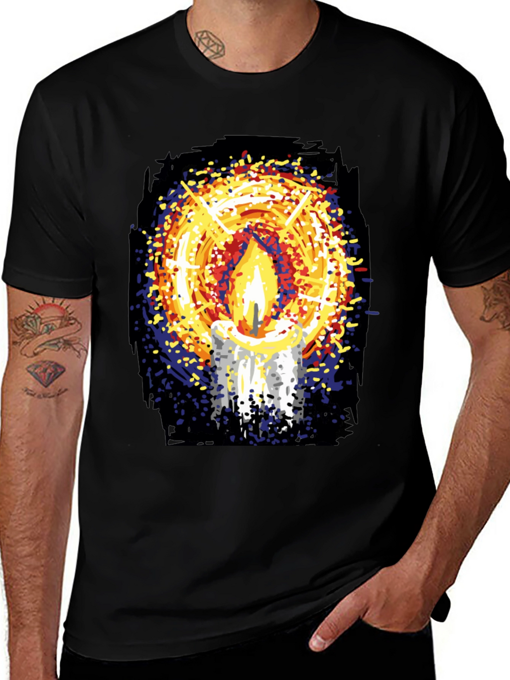 Candlelight Graphic Print Black T-Shirt