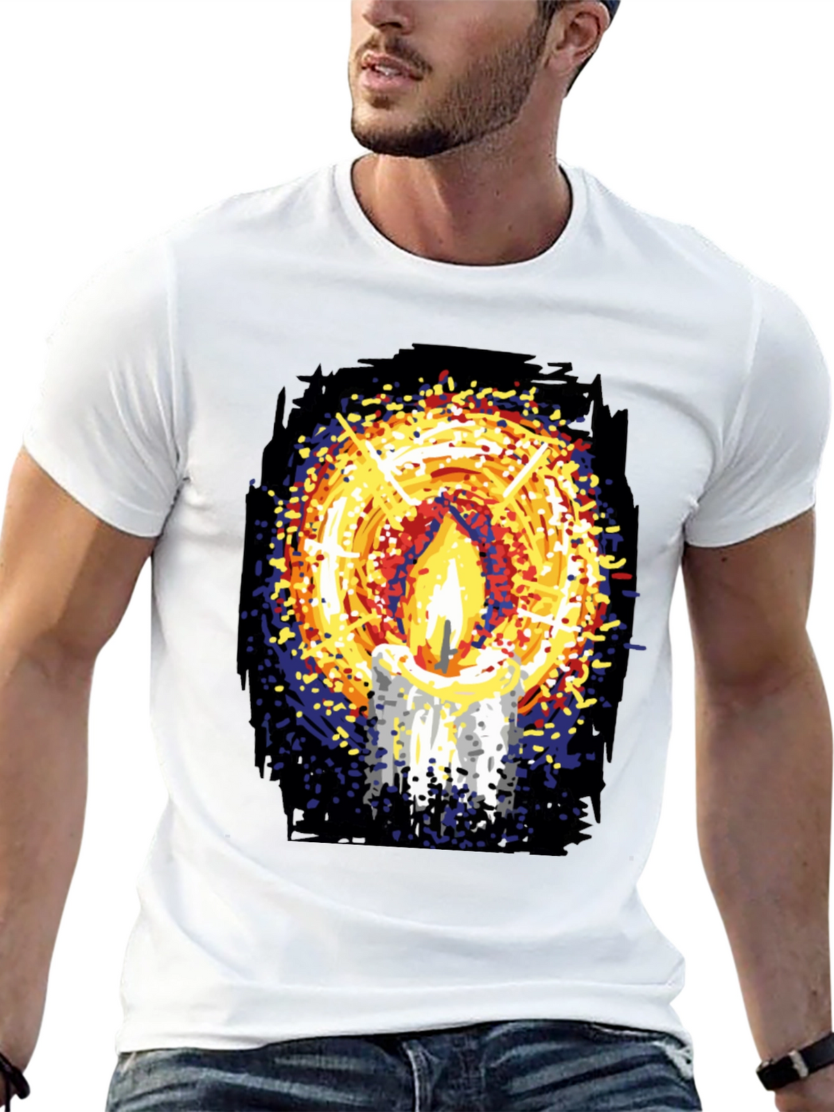 Candlelight Graphic Print Black T-Shirt
