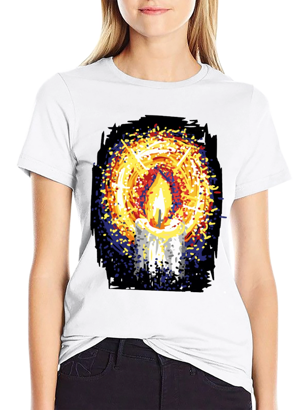 Candlelight Graphic Print Black T-Shirt