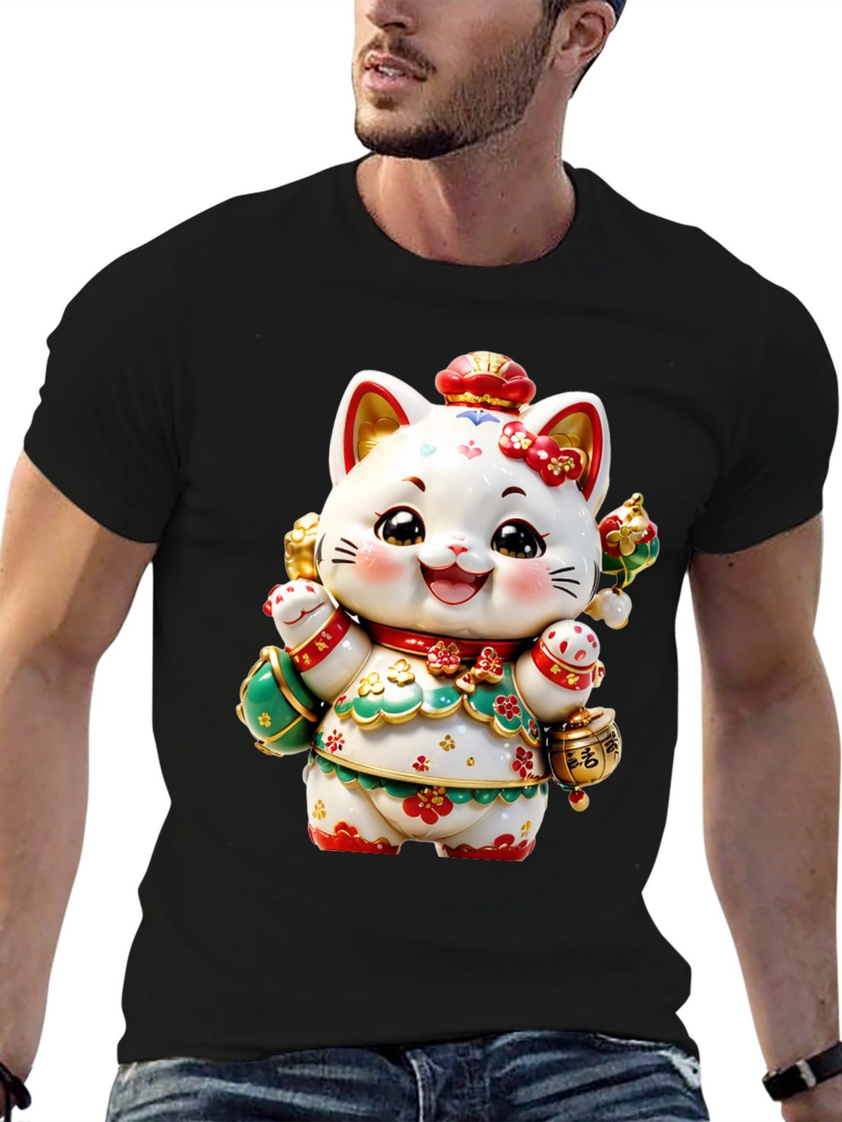 Lucky Cat Graphic Tee - Chinese New Year Style