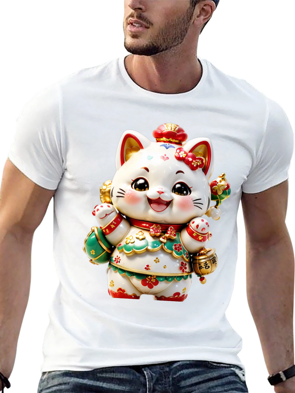 Lucky Cat Graphic Tee - Chinese New Year Style