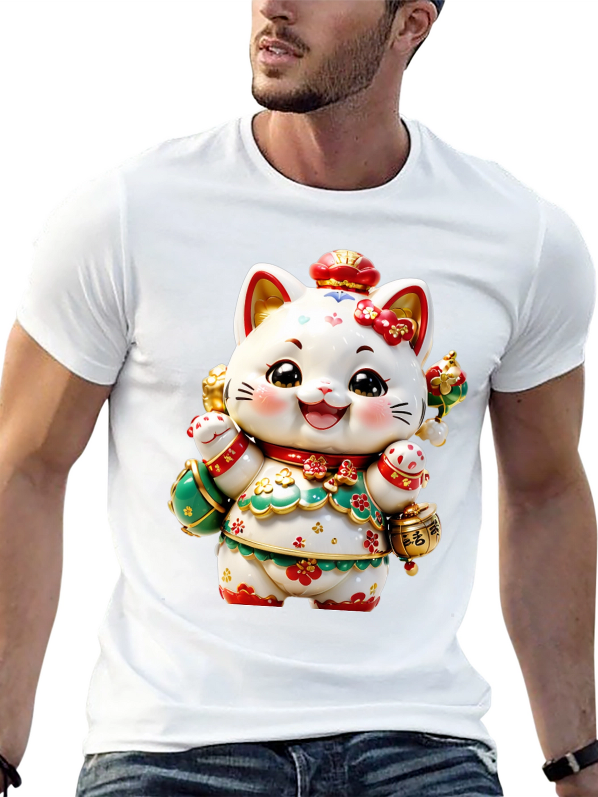 Lucky Cat Graphic Tee - Chinese New Year Style