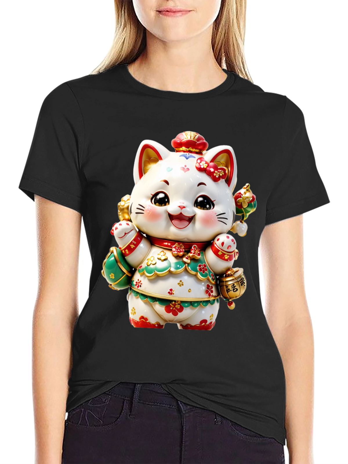 Lucky Cat Graphic Tee - Chinese New Year Style