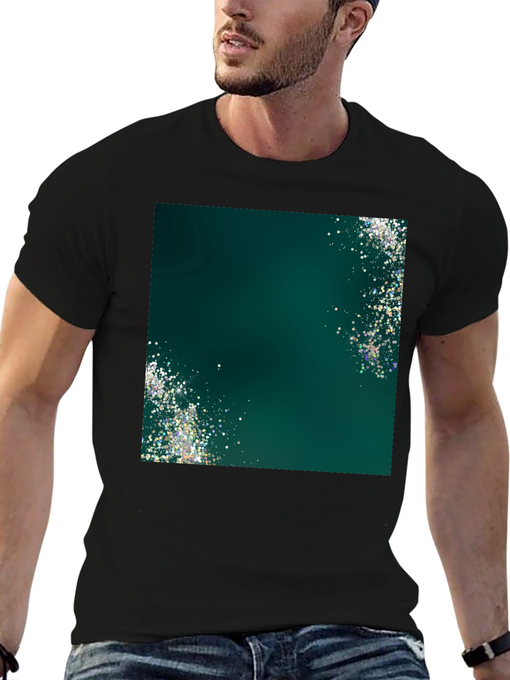 Emerald Shimmer Graphic Tee - Mens Black T-Shirt