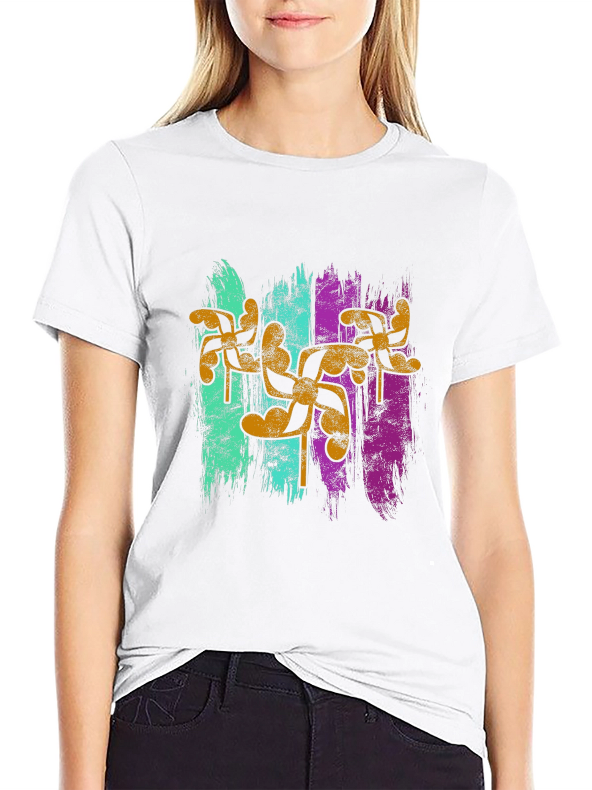 Retro Pinwheel Graphic Tee - Black Cotton Blend