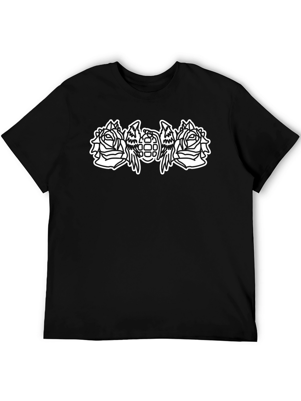 Black T-Shirt with Rose & Grenade Graphic