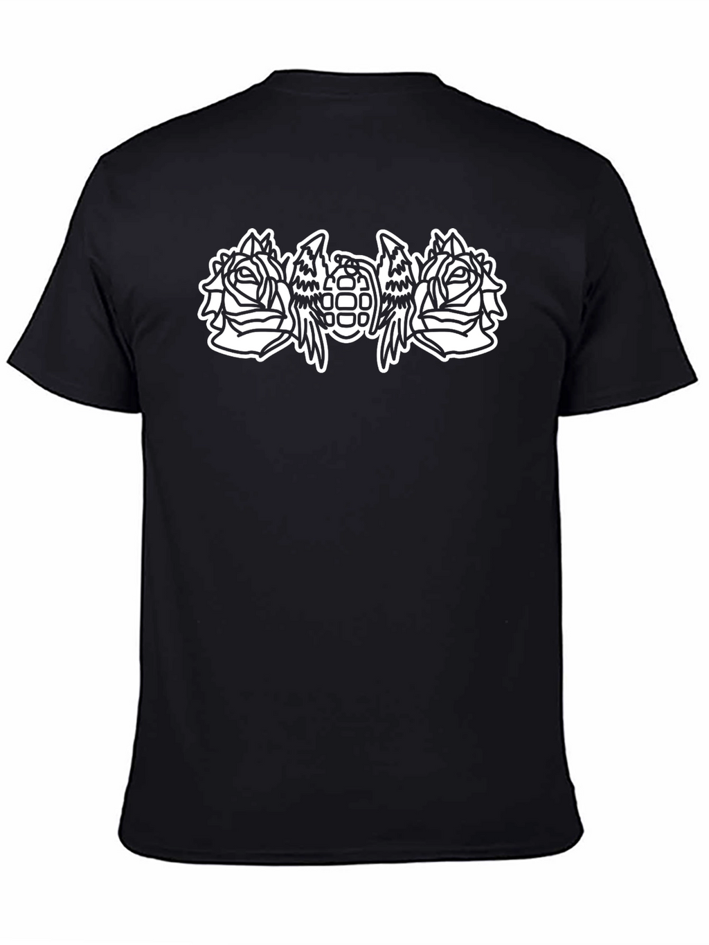 Black T-Shirt with Rose & Grenade Graphic