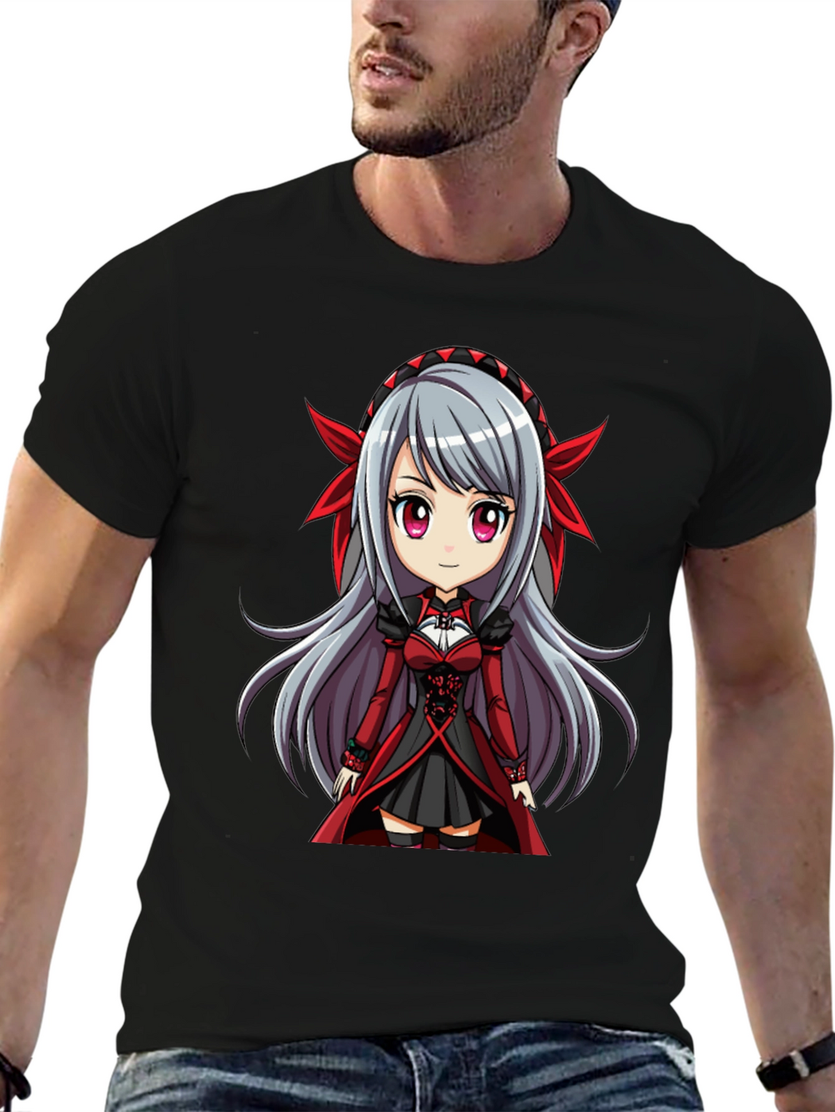 Anime Girl Graphic T-Shirt - Black